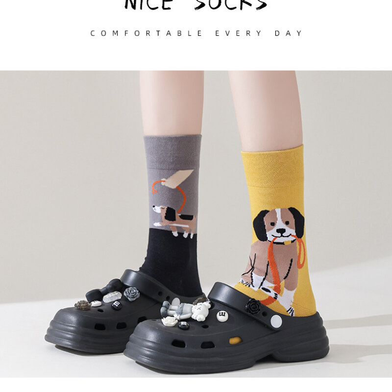Nova versão ab meias feminino tubo médio bonito dos desenhos animados japonês pilha meias de algodão em linha reta moda bonito estudante japonês meias