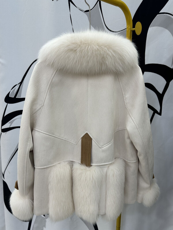 Mantel bulu colokan pendek longgar, mantel bulu sambungan versi single-breasted desain hangat dan nyaman 2023 musim dingin 1208 baru