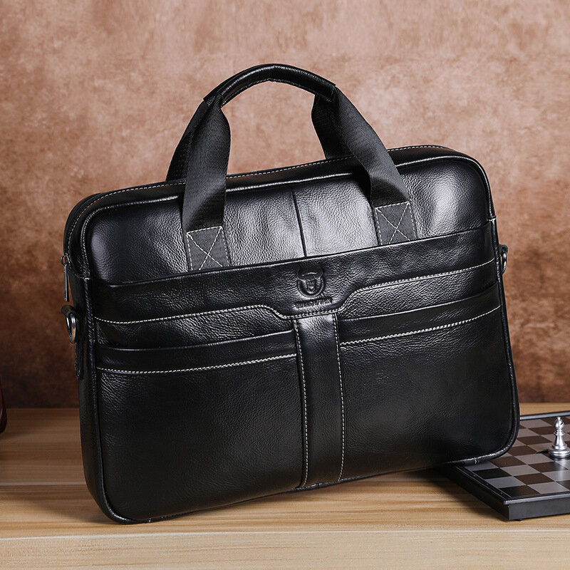 Портфель A1G053 мужской из воловьей кожи, блестящий чемоданчик на плечо из воловьей кожи, деловая сумочка большой вместимости, подарок для ноутбука