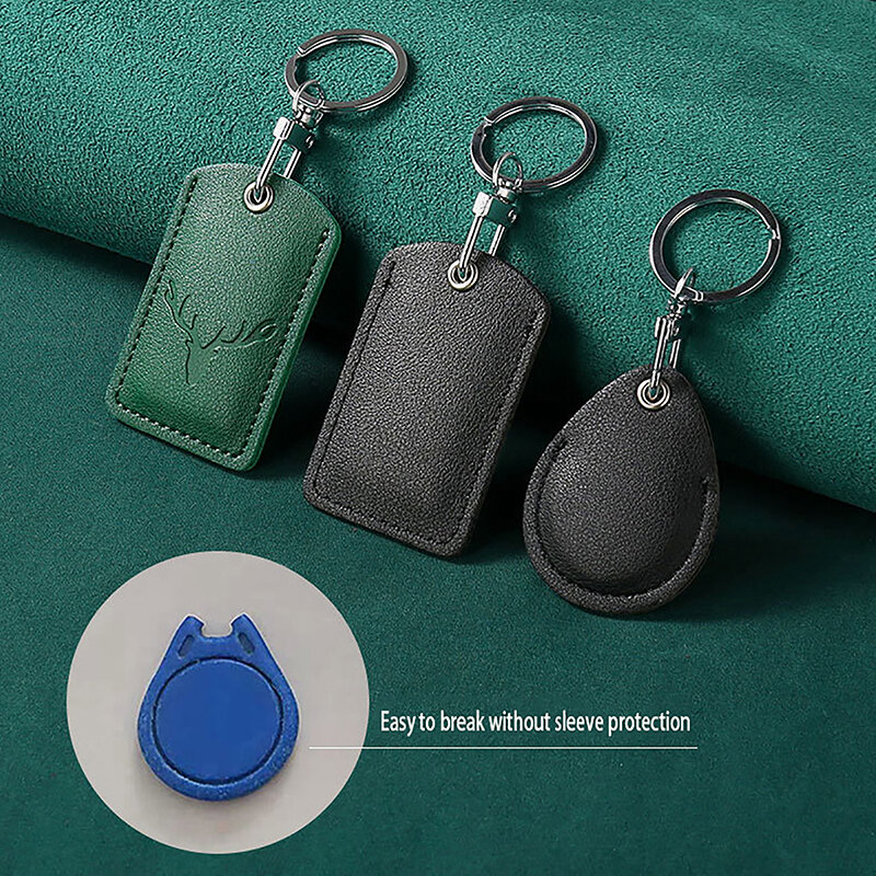 1Pc Access Card Case Leather Card Holder Keychain Key Ring Door Lock Access Tags ID Card Case Keychain Access Card Bag