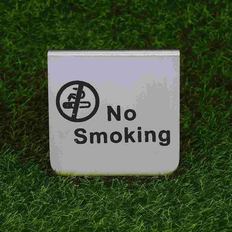 Aço Inoxidável Não Fumar Table Tent Sign, Double Side, Free Standing, Escritório, Hotel, Inglês, Black Circle