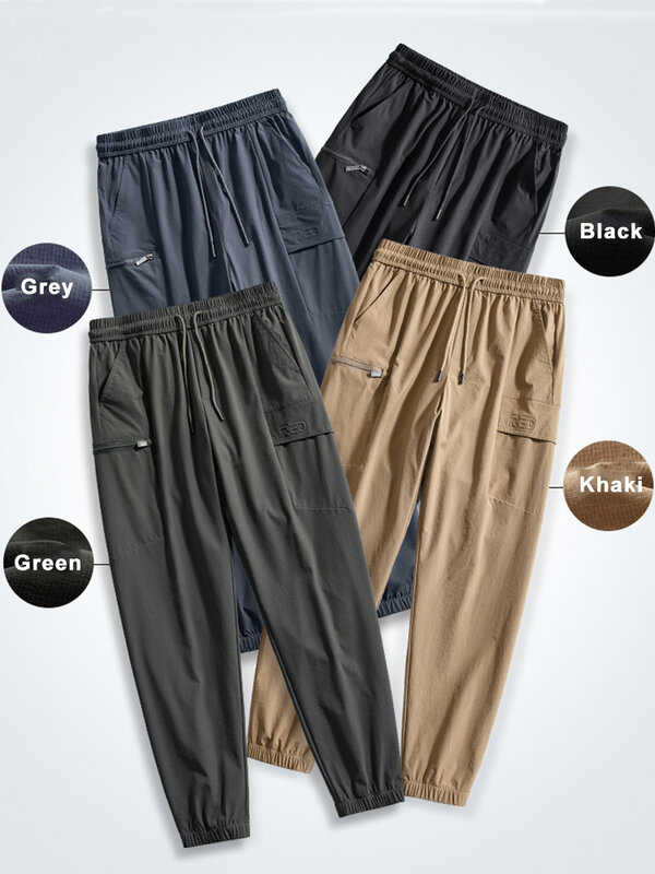 Летние быстросохнущие мужские спортивные штаны для бега, дышащие тянущиеся Спортивные Повседневные брюки-карго длиной до щиколотки, мужские свободные спортивные брюки