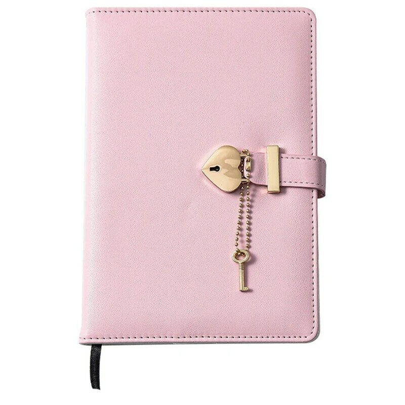 Password Book With Lock Notepad Thickened Heart-Shaped Lock Girl Birthday Gift (Pink,1 Set)