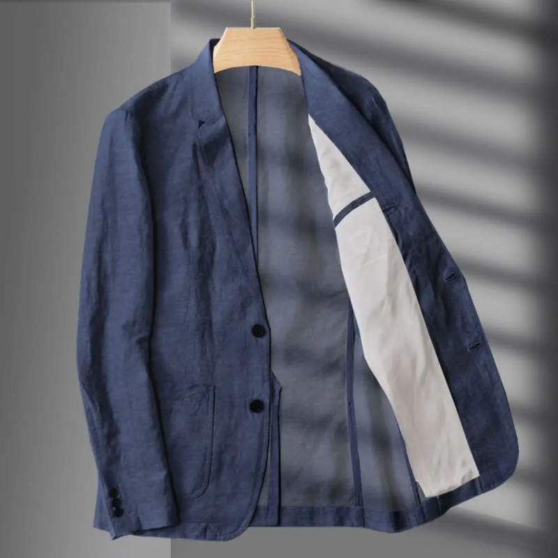Темно-синий льняной Блейзер, мужской летний повседневный костюм, один пиджак для мужчин, черный блейзер, мужской новый повседневный деловой пиджак на весну и осень
