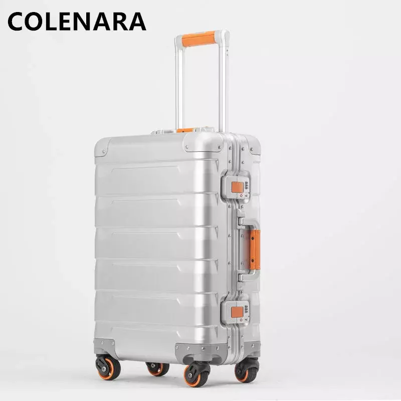 COLENARA koper semua aluminium pria, koper kualitas tinggi, casing troli logam paduan alumunium Magnesium 20 "24 inci, koper kabin bergulir