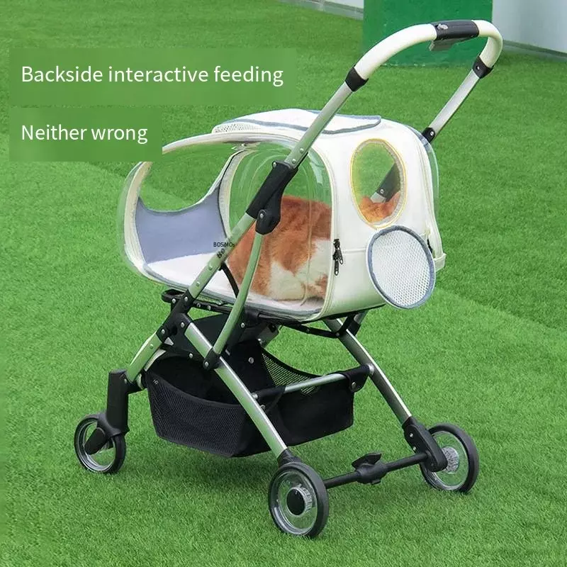Transparente Pet Stroller, Dog Walking Cart, pequeno médio porte cão, puxado, leve, dobrável, destacável, Pet, 2024