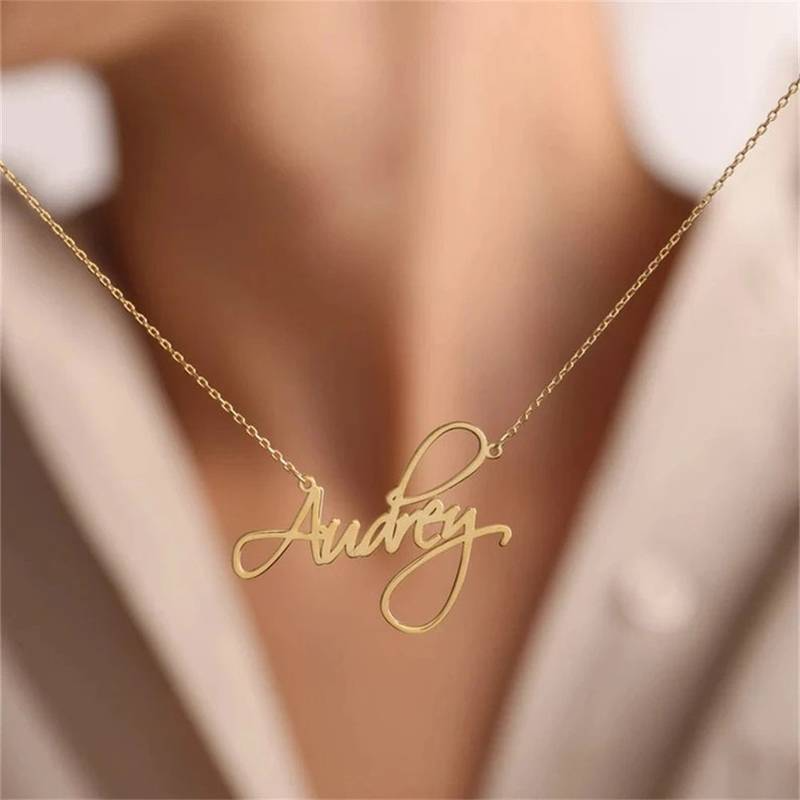 Custom Name Stainless Steel Necklace Women Gold Chain Personalised Cursive Letter Pendant Collares Jewelry Valentine's Day Gifts