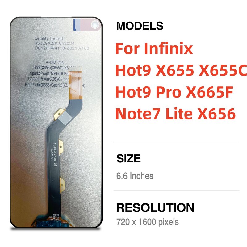 Ensemble écran tactile LCD de remplacement, 6.6 pouces, pour iPhone 9 X655 X655C Hot 9 Pro X665F Note 7 Lite X656