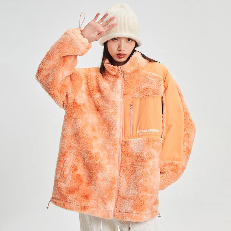 Lambswool Coat Women's Autumn Winter Orange Gradient Thicken Warm Cotton-padded Jacket 2023 New Korean Fashion Coat Streetwear