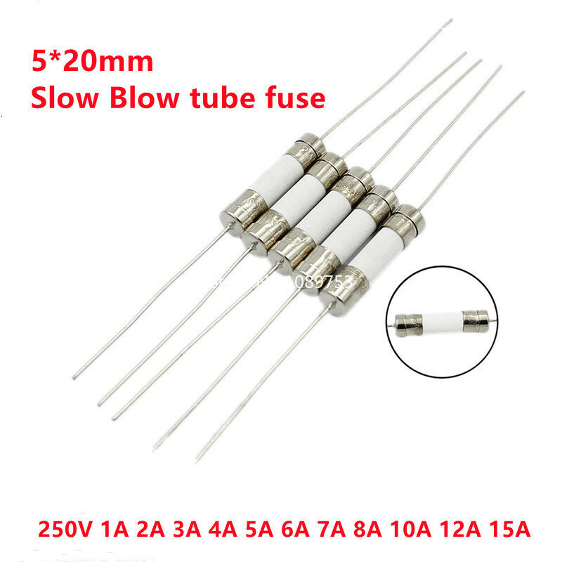 10PCS 5x20mm Ceramic fuse Slow Blow tube fuse With a pin 5*20mm 250V 0.5A 1A 2A 3A 4A 5A 6A 7A 8A 10A 12A 15A