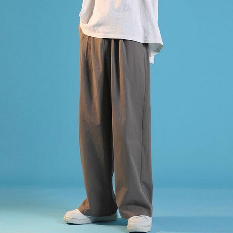 Pantalones de chándal informales para hombre, ropa de calle con cordón, pierna ancha, entrepierna profunda, estilo deportivo informal