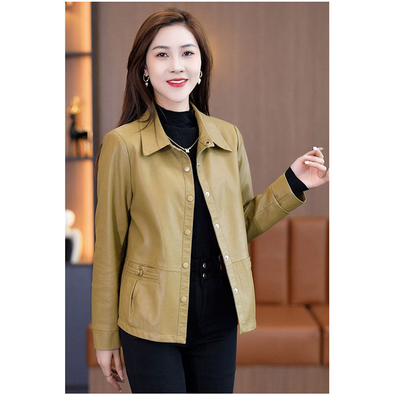 Single-Breasted Short Leather Jacket Female 2024 Spring And Autumn New Temperament Joker Fashion Leather Women Jacket Top
