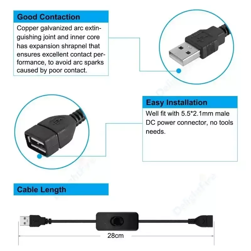Conector de Cable de enchufe USB con interruptor de encendido y apagado 303, adaptador de palanca de 5V y 12V, Cable de extensión para ventilador de lámpara, tira de luces LED, fuente de alimentación