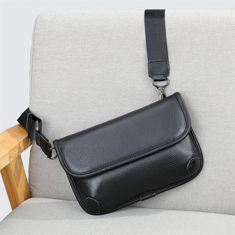 حقيبة جلد طبيعي للرجال موضة بسيطة متعددة الاستخدامات حقيبة الكتف الذكور سبلاش واقية حقيبة الصدر
