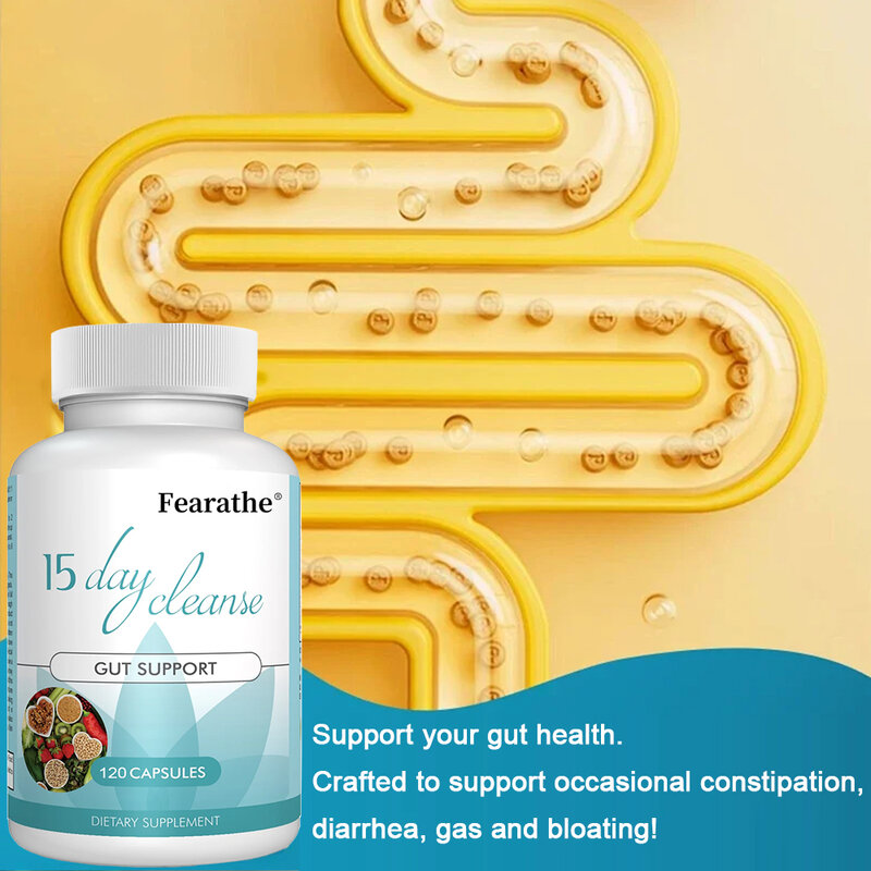 Fearathe Gut and Colon Support, 15-Day Health Detox, Para reduzir a dor abdominal, inchaço, Constipação Aid
