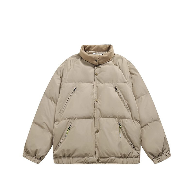 Desain minimalis jaket katun Flip kerah pendek, baju katun kasual warna polos tebal hangat musim dingin