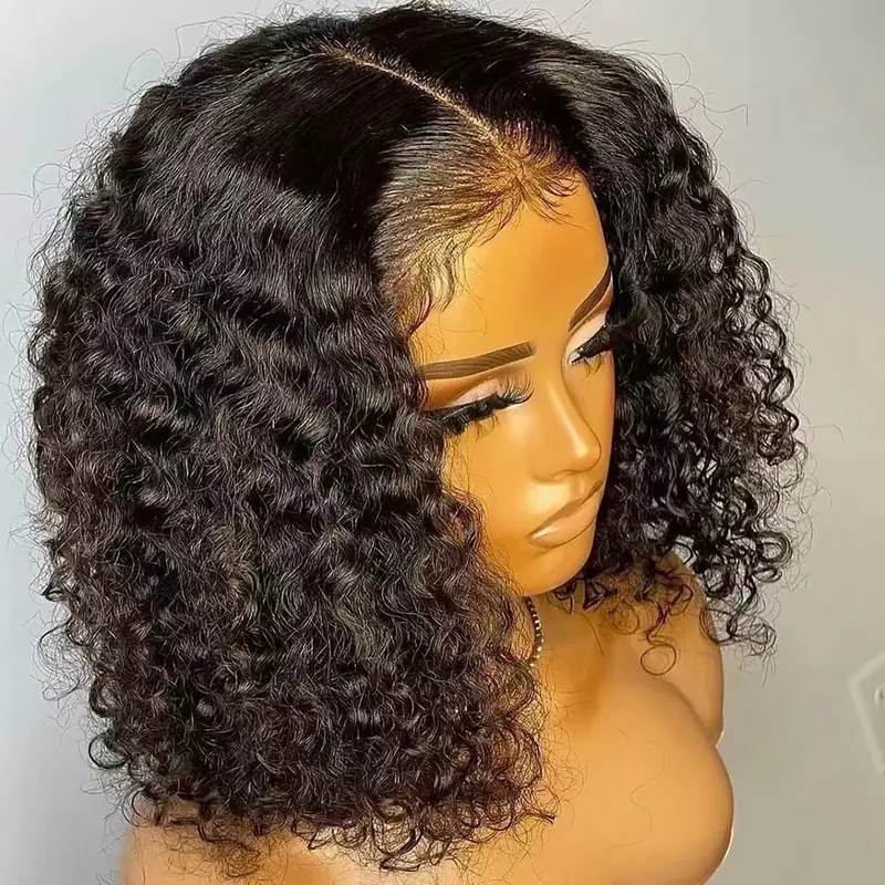 20 Inches Women's Front Lace Long Curly Hair African Small Curly Wig Set with Lace Headpiece Synthetic Human Hair