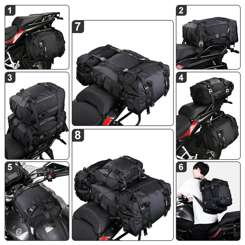 Rhinowalkオートバイリアシートバッグ10lまたは20lまたは30l防水サドルサイドバッグ荷物パック多機能ショルダーバッグバックパック