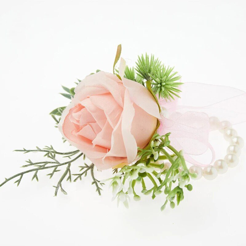 1 pz rosa perla seno fiore polso fiore braccialetto da sposa damigella d'onore polso corpetto fiori artificiali a mano accessori da sposa