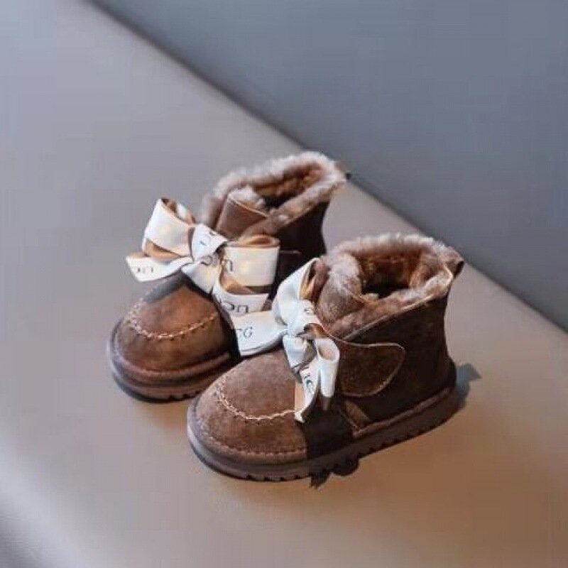 ฤดูหนาว2022สาว Snow Boots Plus กำมะหยี่อบอุ่นรองเท้าผ้าฝ้ายเด็กหนาโบว์เจ้าหญิง Sepatu BOOT Pendek