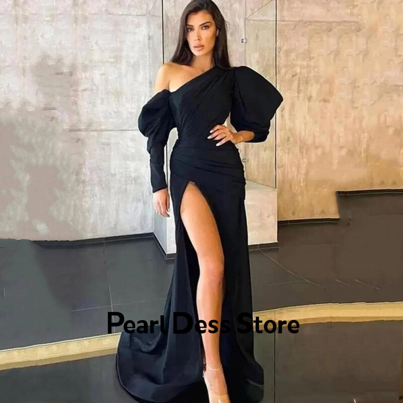 Czarna suknia formalna, suknia weselna, damska elegancka i luksusowa celebrytka z jednym rękawem syrenka 2024