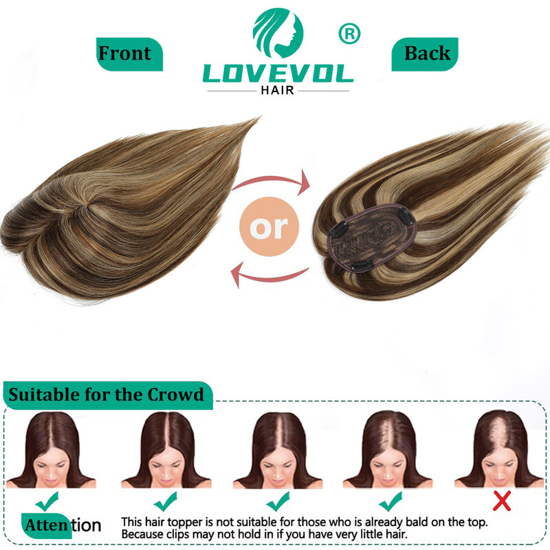 Topper per capelli da donna 25-45cm con Clip 100% Toppers per capelli umani Remy per capelli sottili Clip di colore naturale In estensioni dei capelli di un pezzo