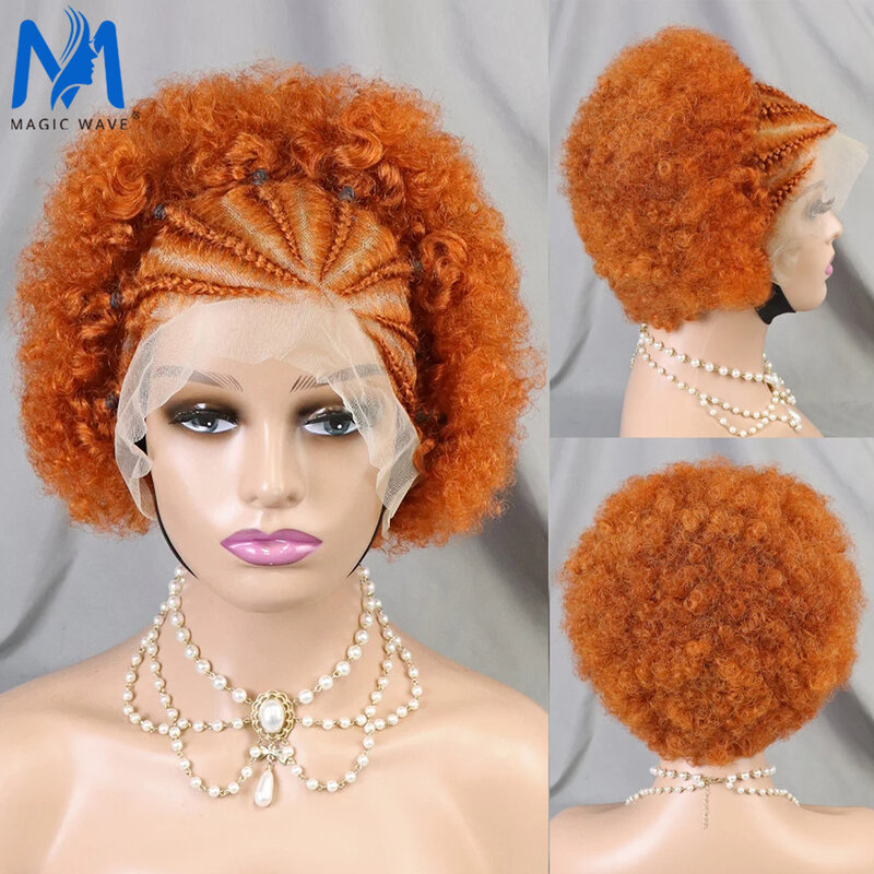 350 # Colored Afro Menselijk Haar Pruiken Met Vlechten Voor Zwarte Vrouwen 13X4 Lace Frontale 100% Braziliaanse Remy Hair 6 Inch Bouncy Curly Pruik