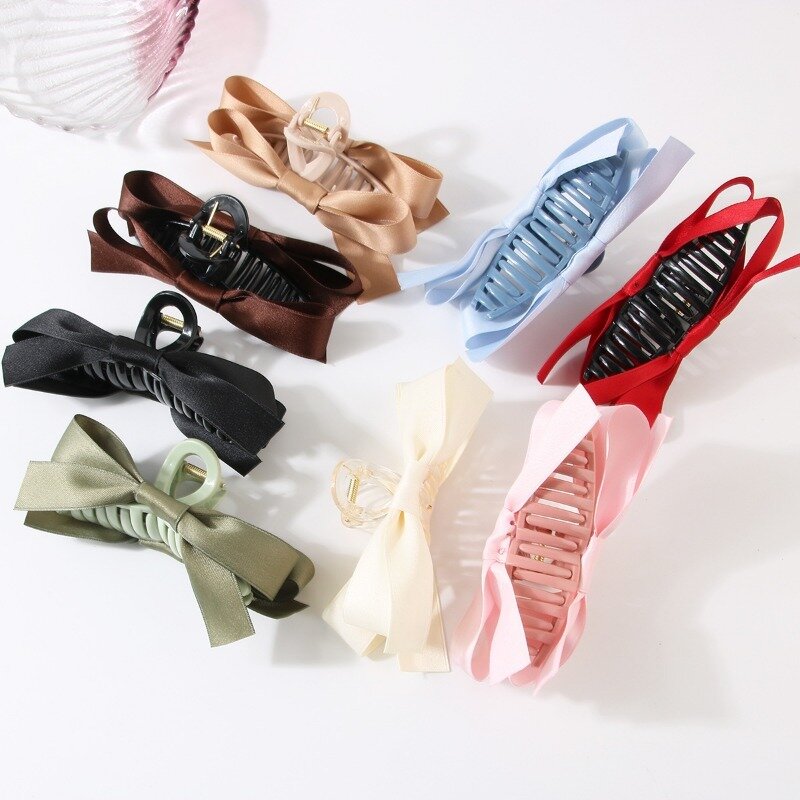 Korean Sweet Bow Hair Claw Clips for Women Spring Summer Fashion Simple Colored Bowknot Acrylic Hairpin Headdress Wholesale