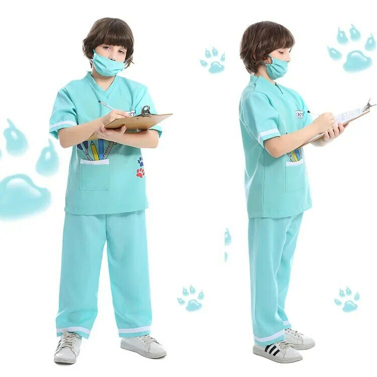 Kostiumy Cosplay dzieci Halloween dzieci chirurg fartuch lekarza spodnie płaszcz chłopcy dziewczyny zestawy element ubioru do odgrywania ról