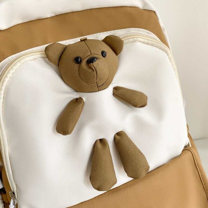 Tas ransel boneka beruang anak perempuan, tas sekolah modis, tas ransel santai Sekolah Dasar, tas ornamen gantung