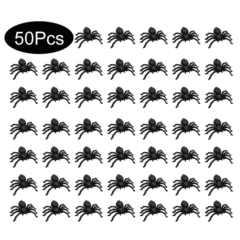 50 قطعة عناكب هالوين زينة صغيرة سوداء مضيئة العناكب البلاستيكية مسكون منزل العنكبوت الديكور محاكاة لعبة صعبة