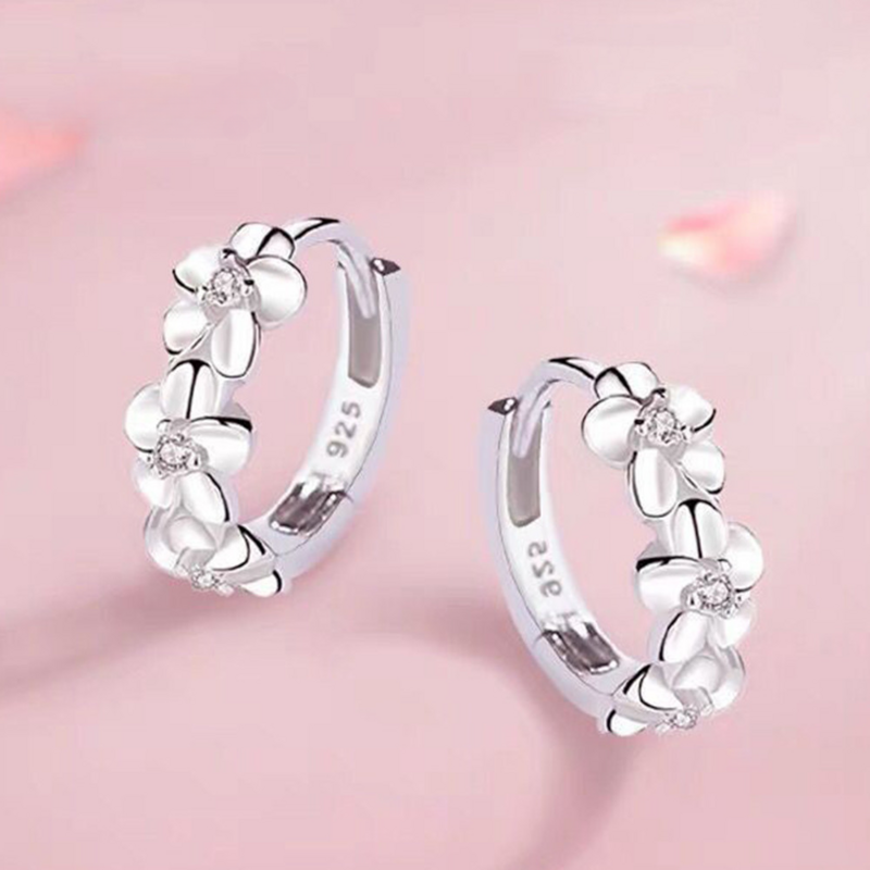 Top Sale 925 Sterling Silver Needle Earrings for Women's Wedding Fashion High Quality Jewelry Crystal Zircon Flower Cute Stud