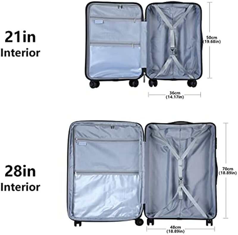 Ensemble de bagages avec poche avant pour ordinateur portable, extensible, ABS, PC, valise rigide légère, roues tournantes, serrure TSA, vert, 2 pièces, 21/28