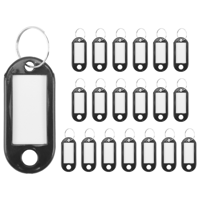 Etiquetas de etiqueta de identificación de llave, llavero de anillo dividido, negro, 20 piezas