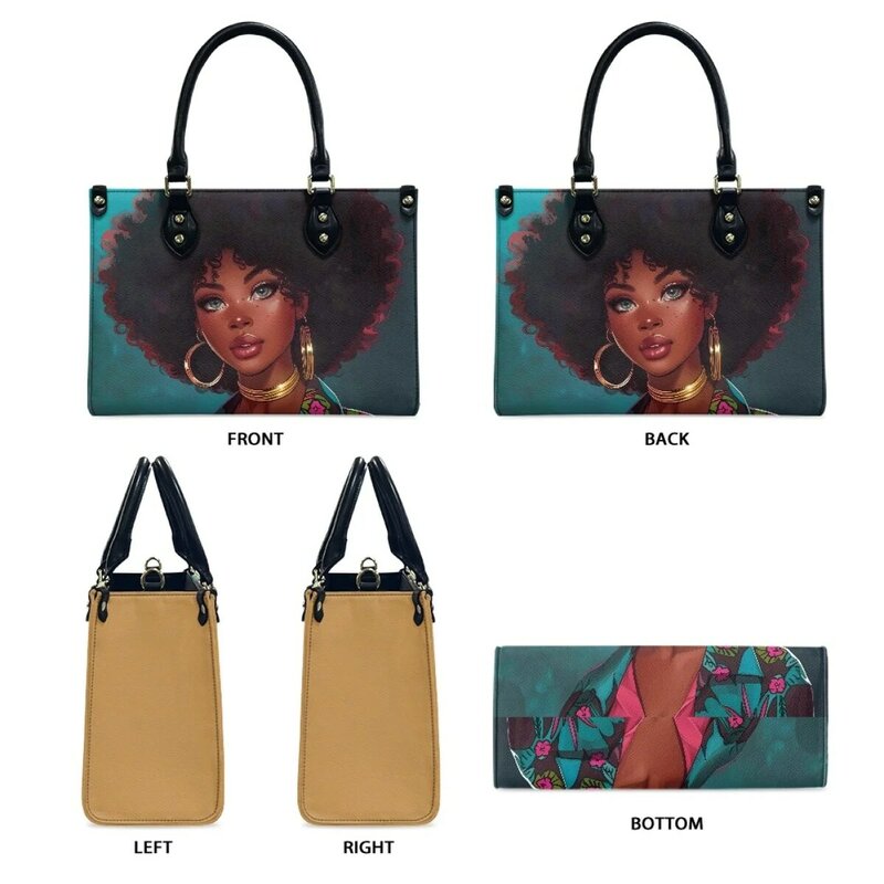 POD Drop Ship Women Handbags Afro Girl Brand Design Luxury PU Leather Cross Body Bags for Female Casual Shoulder Bolsa  Mujer