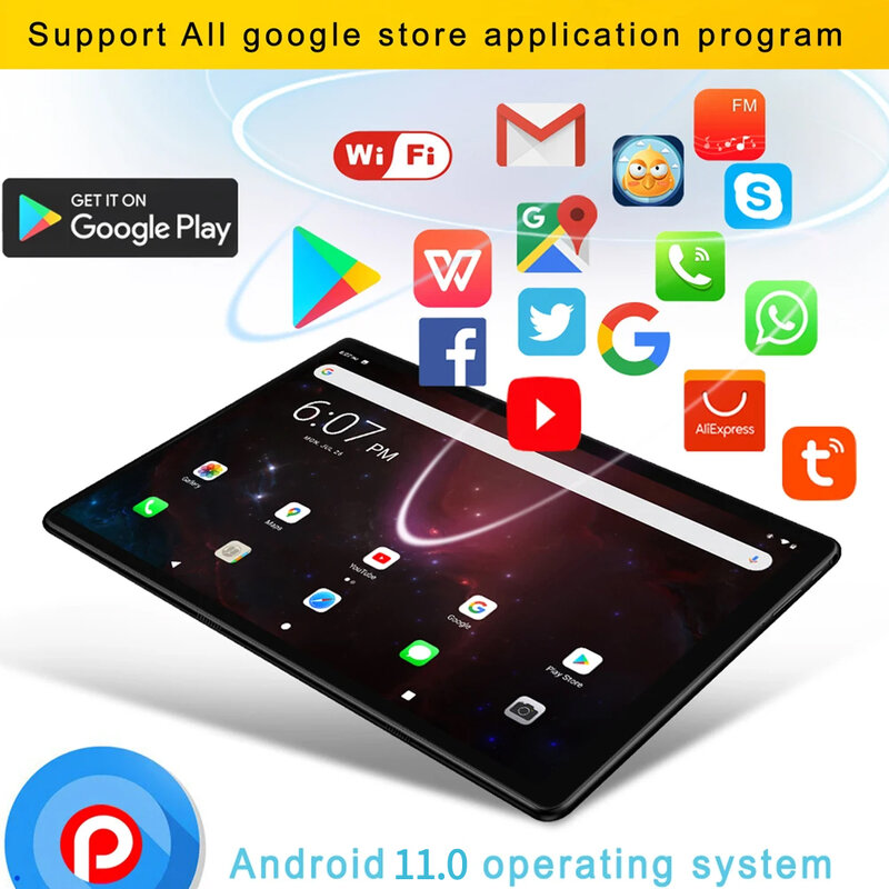 Bdf 10,1 Zoll Tablet PC 4GB 64GB Android 11 Unterstützung 3g Handy Anruf Dual-SIM-Karte Tablets Bluetooth Wi-Fi Tablet Android PC