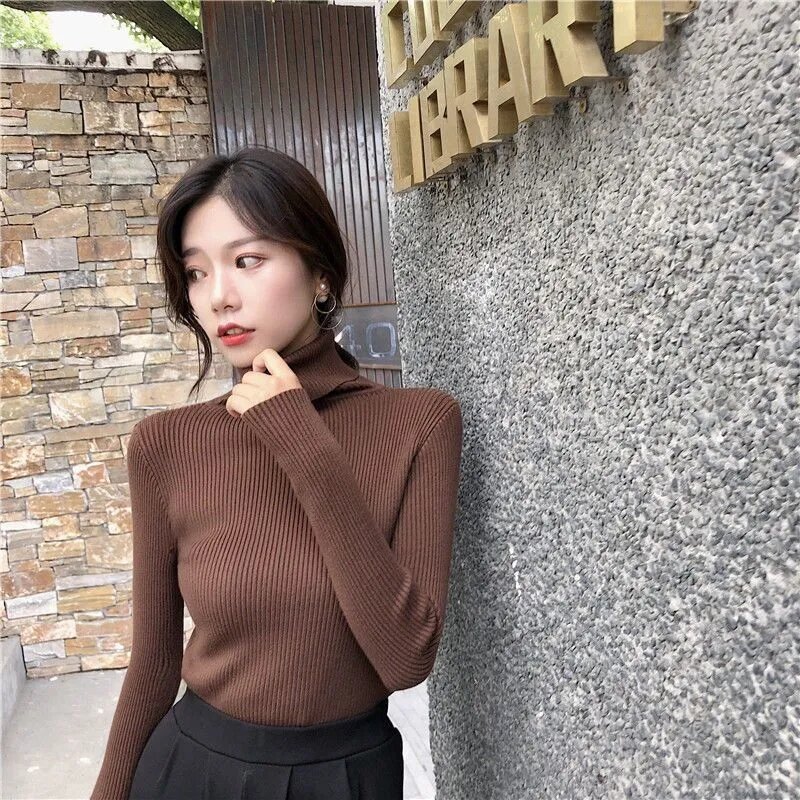 Women's Clothing Autumn Winter High Neck Sweater 2023 New Black Knitted Top Trendy Versatile Slim Fit Bottom for Women Pullover