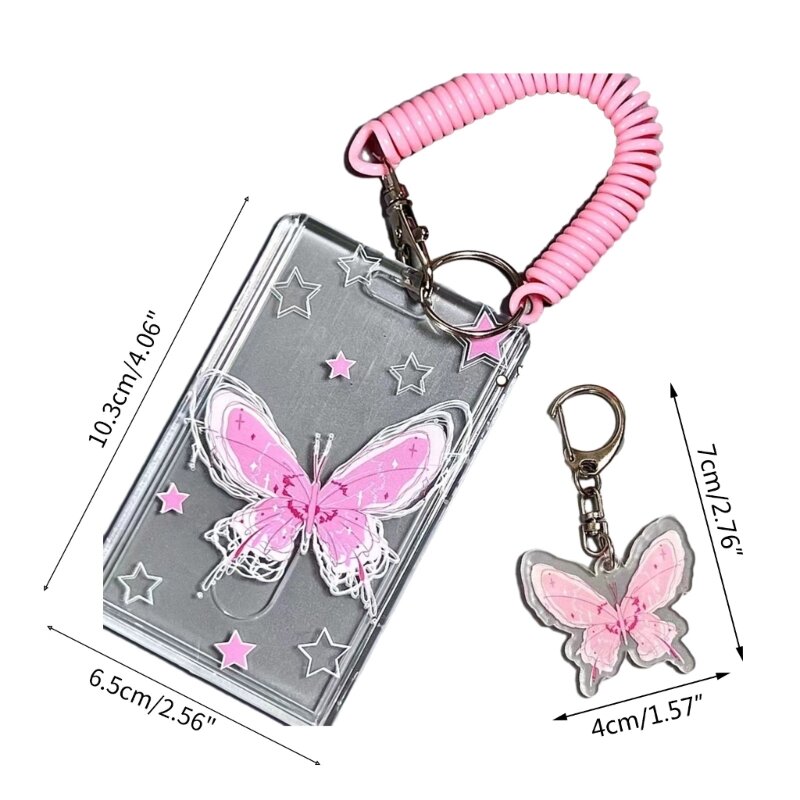 Y2K Прозрачный держатель для фотокарточек с бабочкой, брелок, эластичная веревка, подставка для карточек