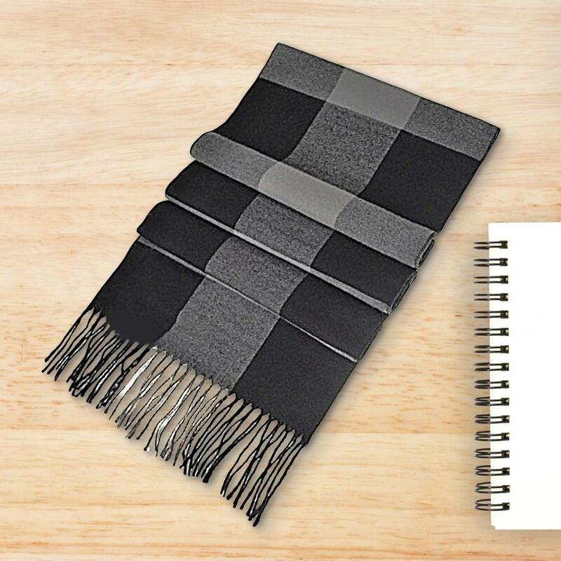 Winter Scarf Windproof Breathable Soft Tassel Keep Warm Wrap Patchwork English Stylish Washable Men Muffler For Outdoor