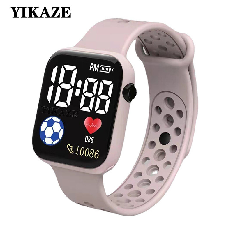 Часы YIKAZE светодиодные цифровые для мальчиков и девочек, водонепроницаемые спортивные, с силиконовым ремешком, повседневные электронные