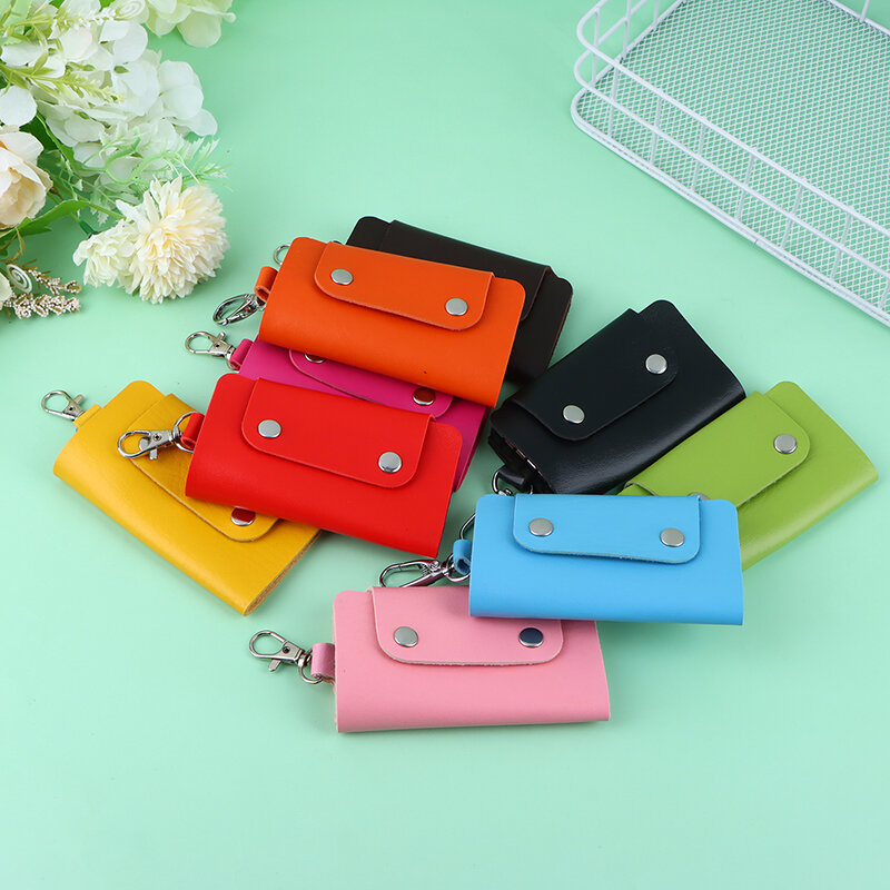 1Pcs Portable PU Leather Housekeeper Holders Car Key Holder Bag Case Unisex Wallet Cover Simple Solid Color Storage Bag