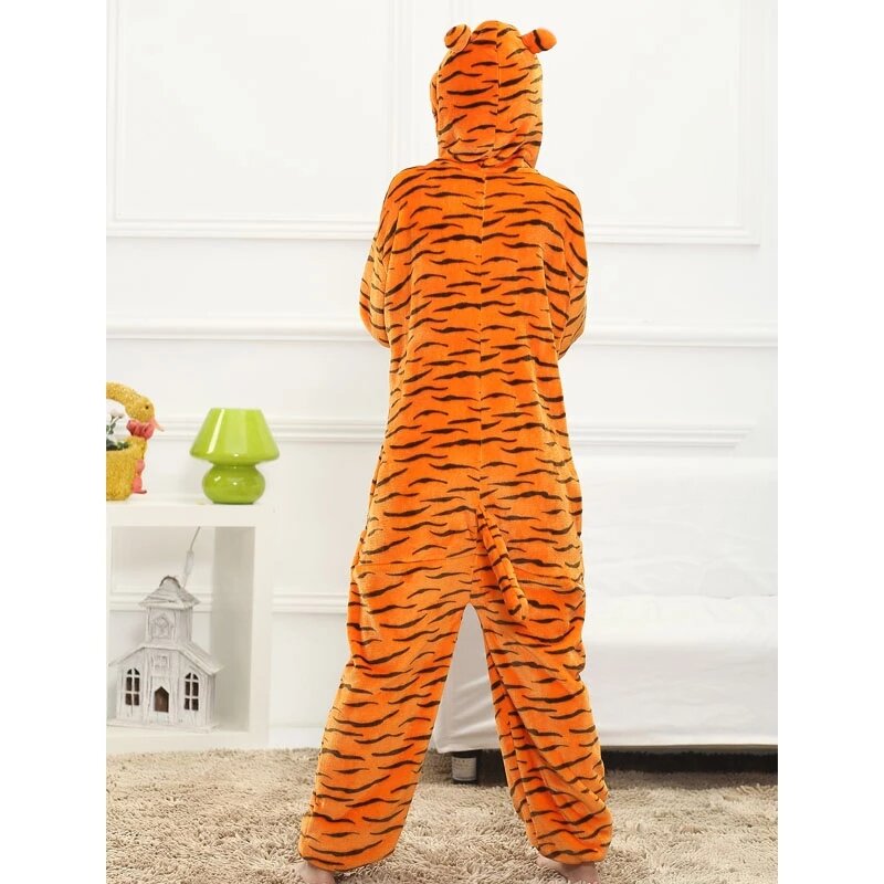 Orange Tiger Print Wildlife Image Jumpsuit Aesthetically Pleasing Nice Soft Winter Cold Resistant Homewear Suitable for Adults