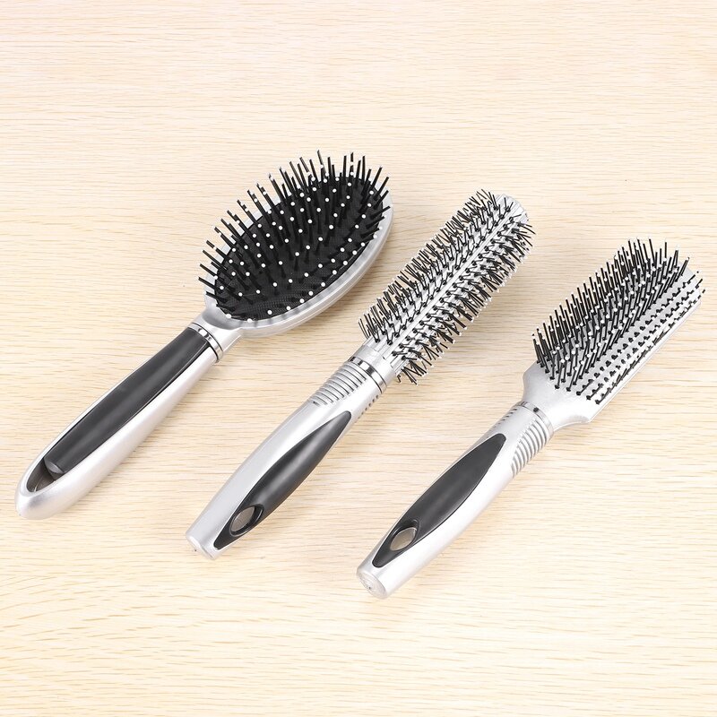 Set sikat rambut-sisir dayung, sikat rambut pengering tiup bulat & sikat pengurai, sikat pengurai dan sisir gigi lebar