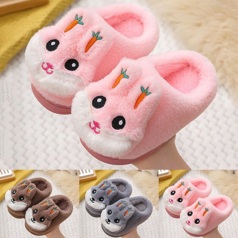 2023 Kids Home Slippers Autumn Winter Indoor Cotton Slides Cute Rabbit Non-slip Kids Shoes Fashion Baby Boys Girls Slippers