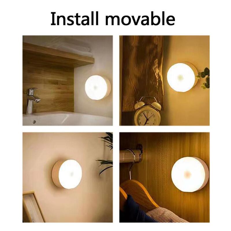 Mini LED Touch Sensor Night Lights USB Rechargeable Bedroom Kitchen Magnetic Base Wall Light Round Portable Dimming Night Lamp