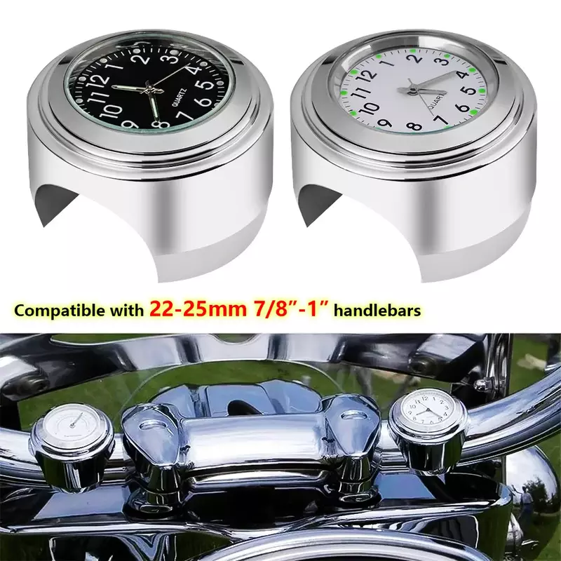 Impermeável Relógio Motocicleta com Termômetro, Medidor de Temperatura, Guiador Relógio, Moto Styling Acessórios, 22-25mm