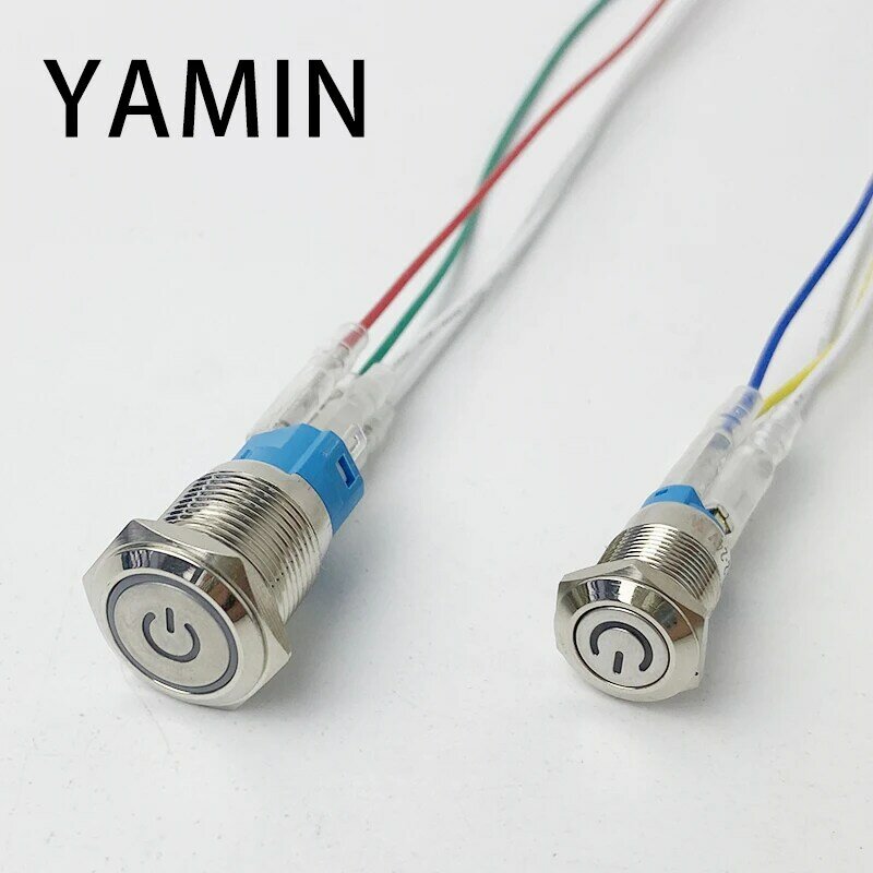 12/16/22mm Metal Push Button Switch 3-6V DIY With Wire For Computer PC Lamp Light Main Board Power Supply Black/Silver