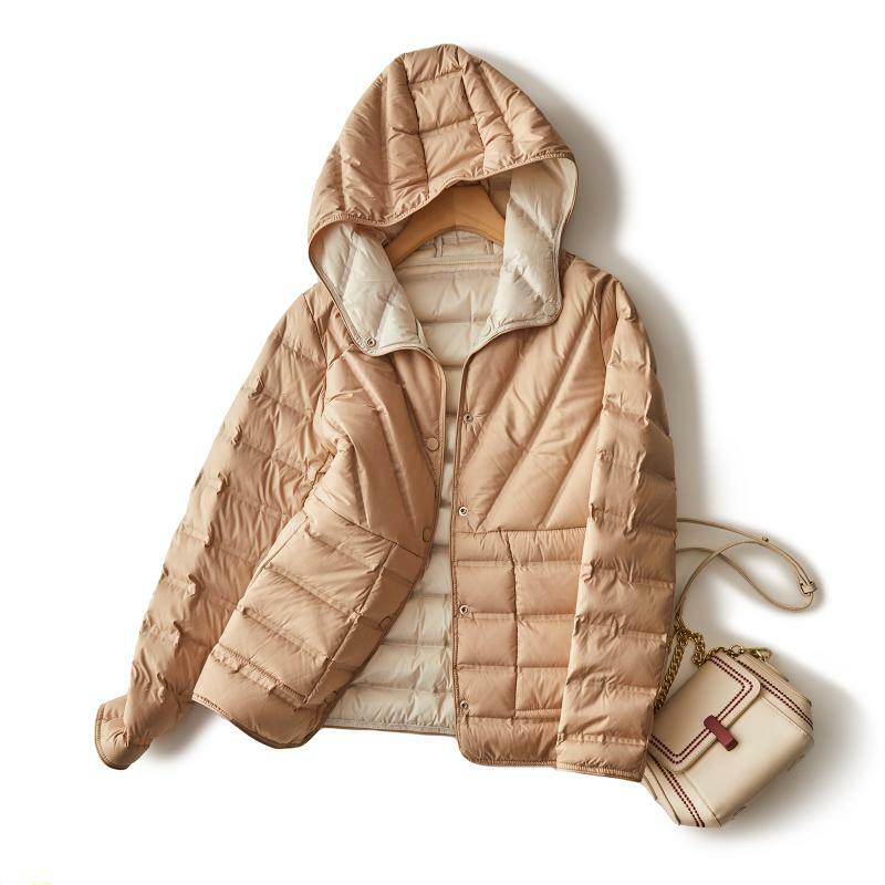 Женский пуховик с капюшоном, ветрозащитная теплая куртка на 2024 белом утином пуху, на осень и зиму, 90%