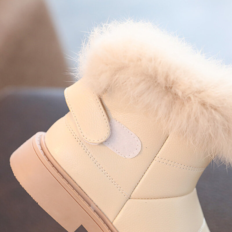 Zapatos suaves antideslizantes para niños pequeños, botas de nieve de algodón PU, terciopelo grueso, transpirable, cálido, invierno