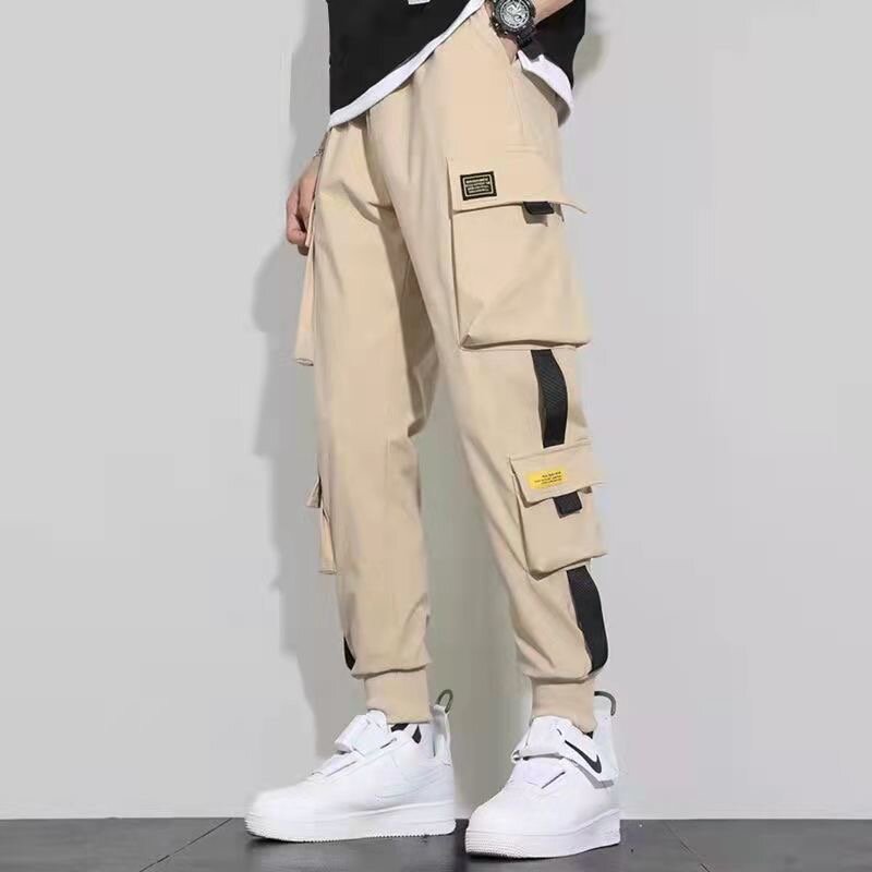 Męskie spodnie Cargo Casual Hip Hop Hit kolorowy z wieloma kieszeniami spodnie Streetwear wstążki Techwear spodnie dresowe